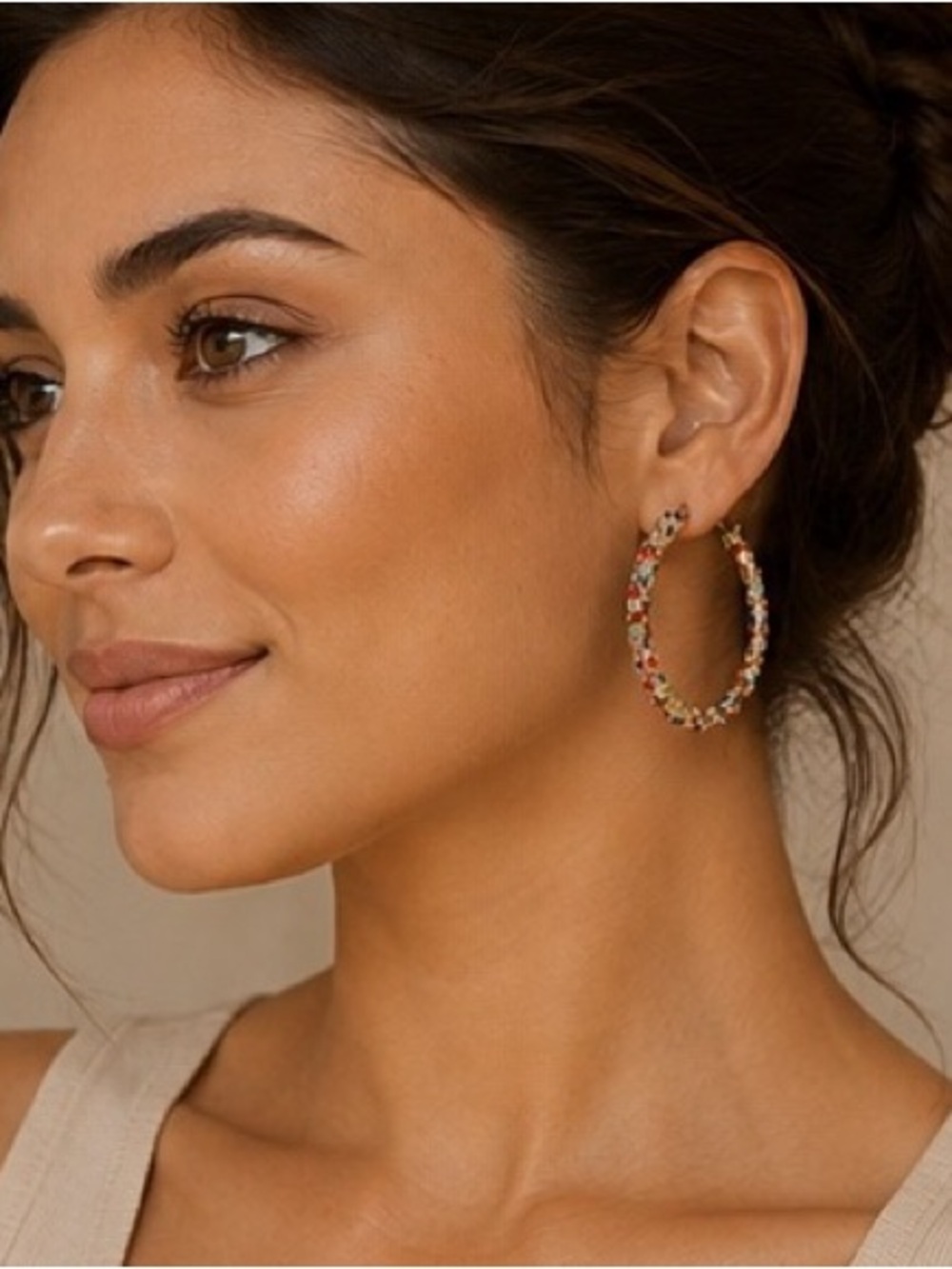 Gold Multi-Color Crystal Hoop Earrings